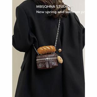 MBSQHNA小众设计百搭面包手拎零钱包迷你耳机口红包单肩斜挎包潮