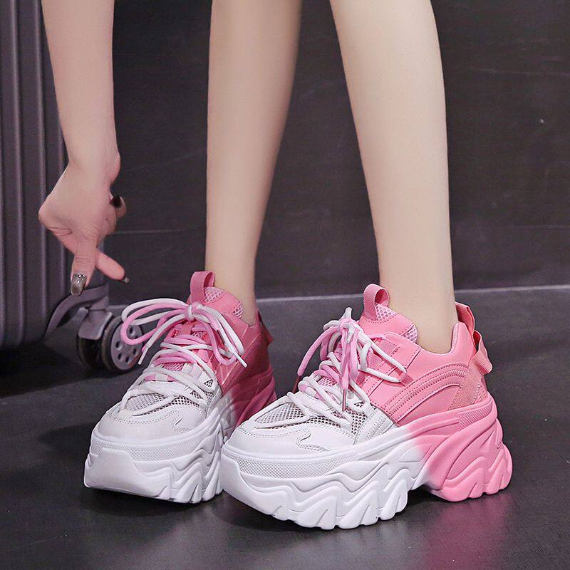 313233小码粉色老爹鞋女ins潮超火2023厚底增高网鞋透气网面运动