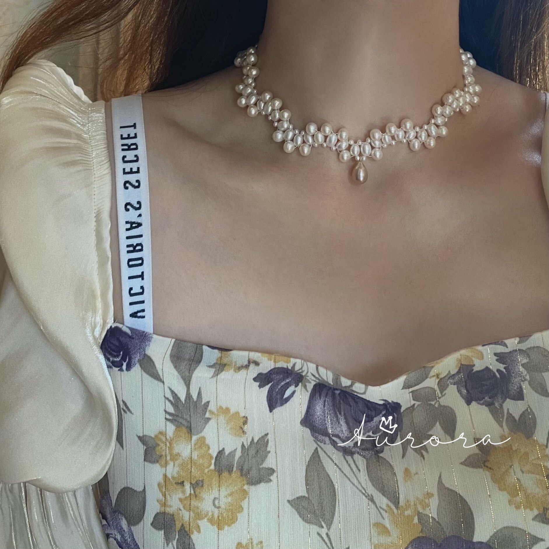 原创设计 重工天然珍珠蕾丝choker 纯手工极光珍珠锁骨链 婚纱链