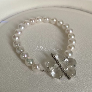 少女心天然淡水ak极光珍珠手链 手工琉璃花冰种澳白色巴洛克珍珠