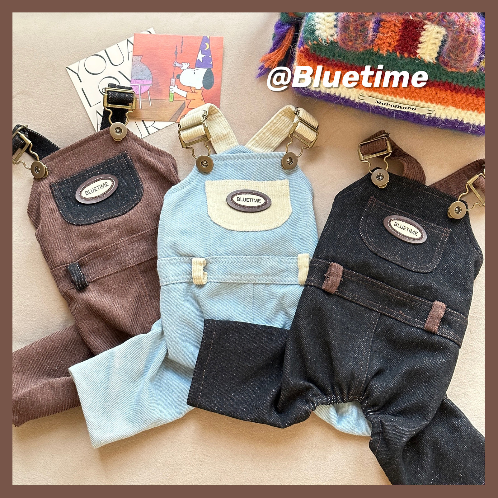 来杯美式！2023秋冬新款衣服狗狗背带裤博美约克夏四脚衣牛仔冬装