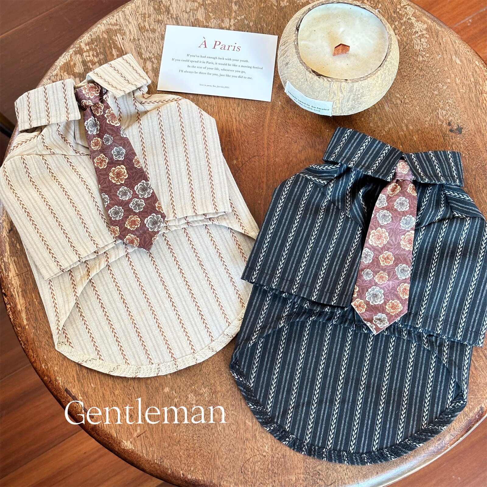 绅士男友！狗狗秋季衣服复古感泰迪秋装雪纳瑞衬衫猫咪棉麻保暖