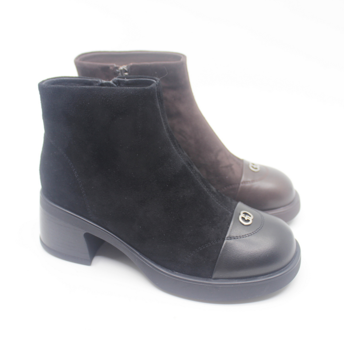 正品富贵鸟短靴2025冬新款薄绒侧拉链羊反绒皮女靴子G5BY365KE-9