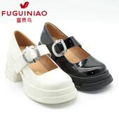 F4HB411E 富贵鸟女鞋 时尚 粗跟牛皮漆皮女单鞋 2024春夏季 新款