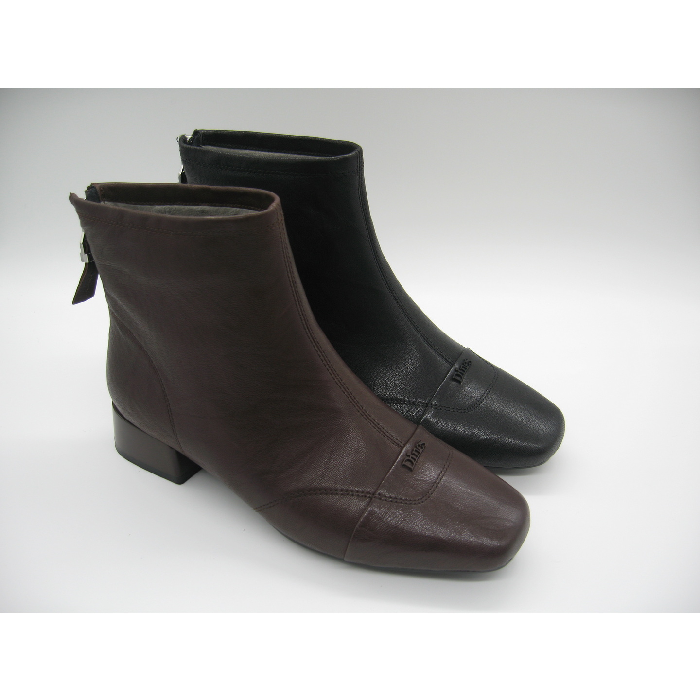 正品富贵鸟短靴2025冬新款后拉链绒里羊皮粗跟女靴子G576116KC-9