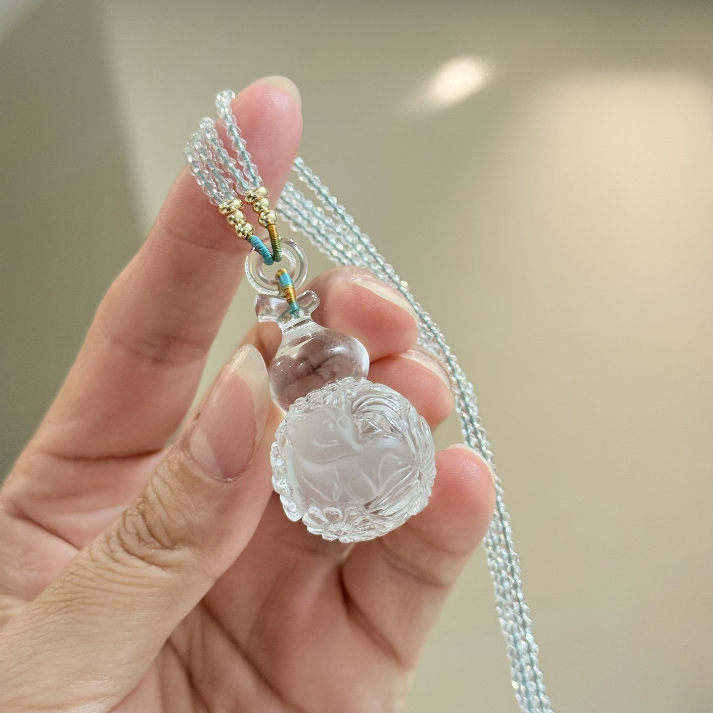 天然白水晶葫芦九尾狐多层项链