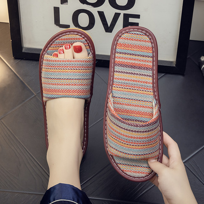 棉麻波西米亚吸汗透气凉拖鞋静音