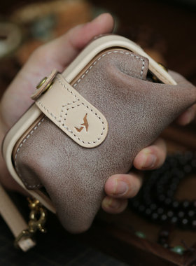 岚屿出品MBOX雾蜡风格牛皮收纳袋零钱包文玩手串核桃包首饰包定制