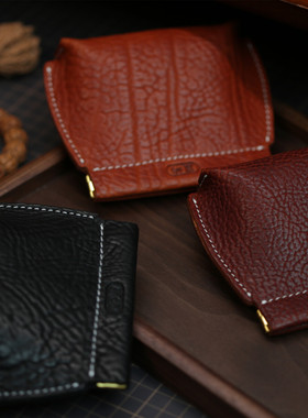 岚屿出品植糅牛皮复古夹口多功能真皮大容量零钱耳机文玩收纳包