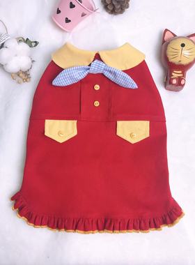 原创手工定制狗狗猫咪宠物衣服可爱红色马甲春节新款泰迪法斗比熊