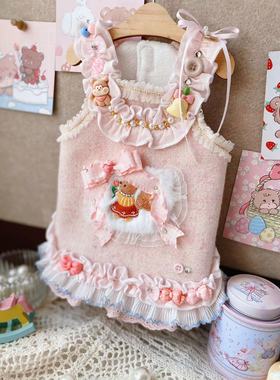 原创手工定制宠物衣服狗狗猫咪秋冬甜美羊绒裙泰迪西施博美约克夏