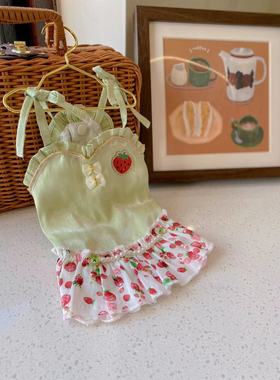 原创手工定制宠物衣服狗狗猫咪夏日轻薄甜美吊带草莓裙西施
