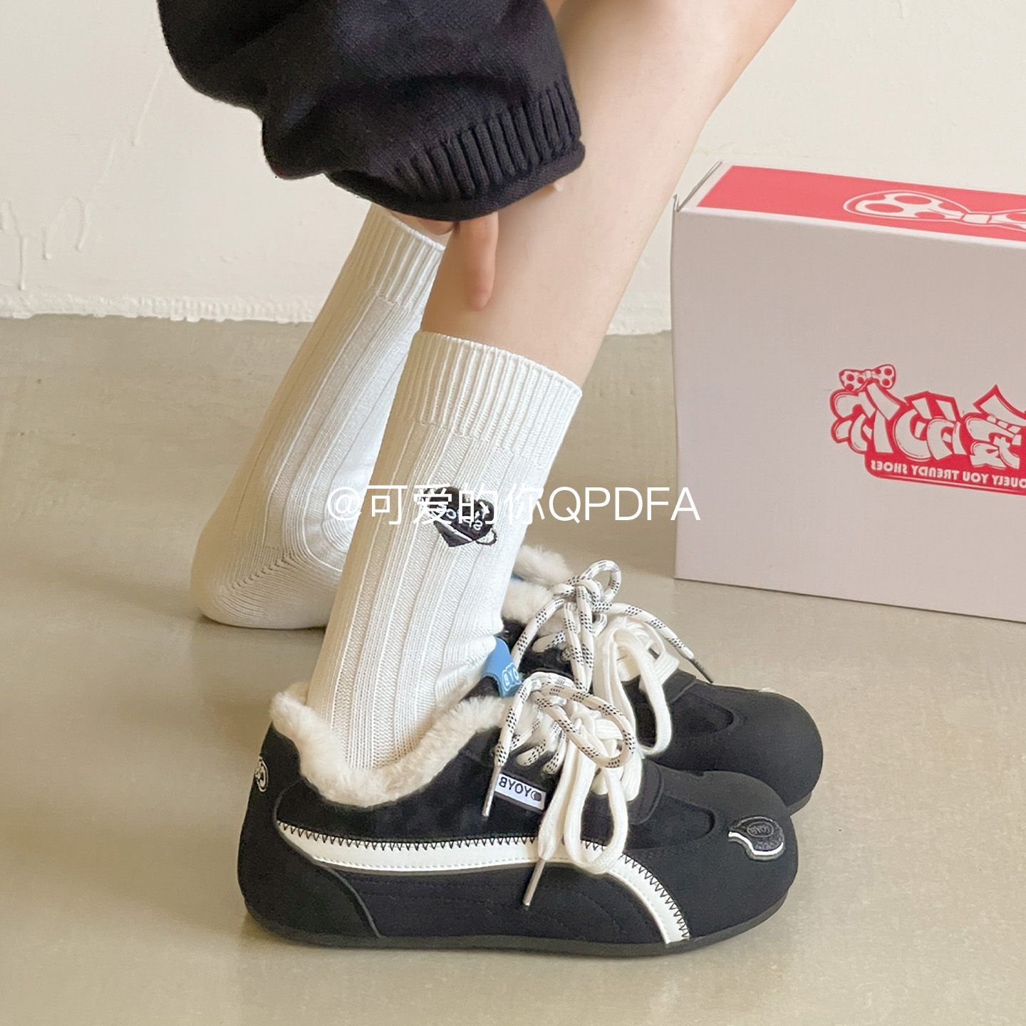 可爱的你保暖加绒德训鞋子女2025新款爆款冬季复古厚底板鞋二棉鞋