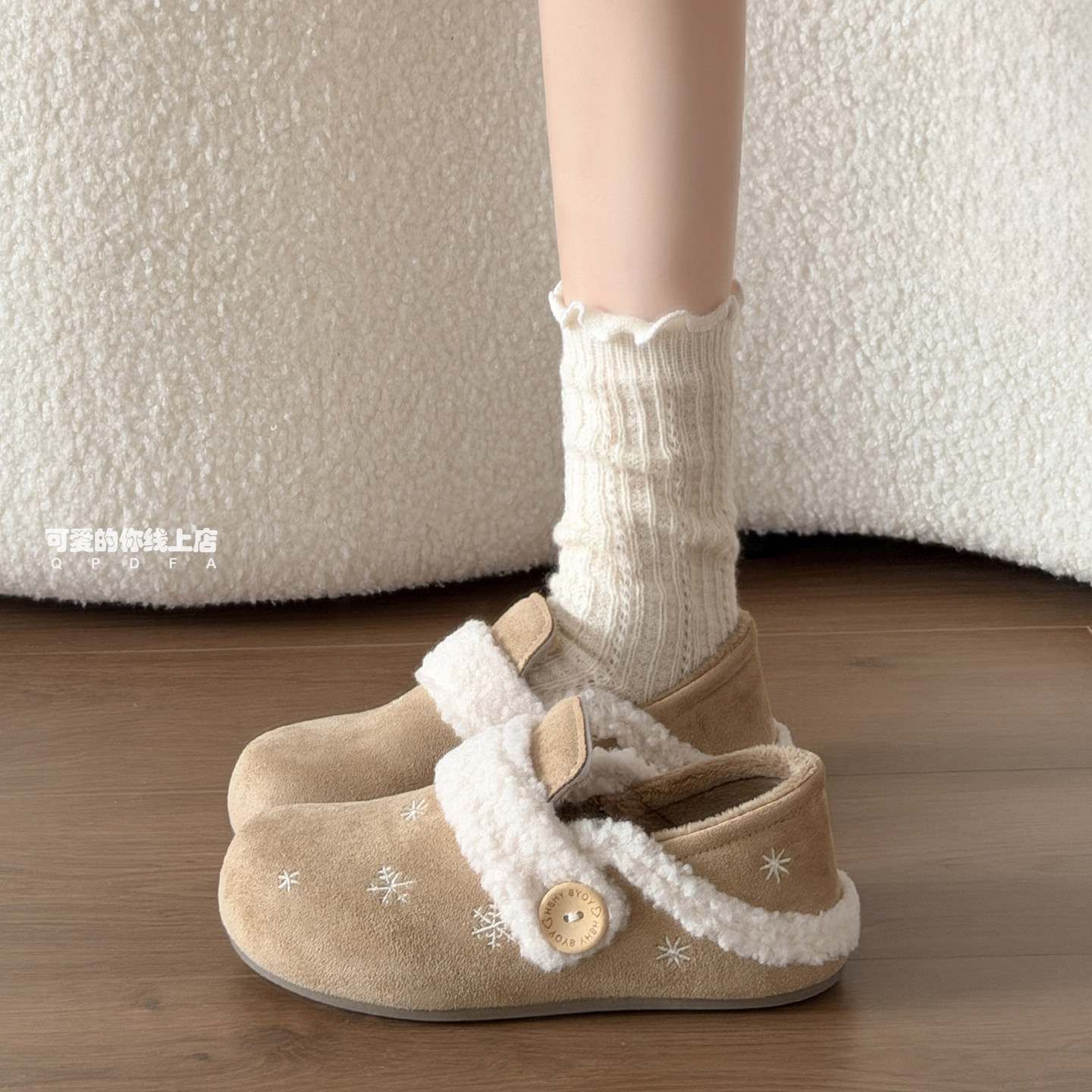 冬季加绒一脚蹬勃肯女鞋图片