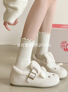 可爱的你保暖一脚蹬勃肯鞋全包女2025新款冬季可爱毛毛鞋加绒板鞋