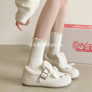 可爱的你保暖一脚蹬勃肯鞋全包女2025新款冬季可爱毛毛鞋加绒板鞋