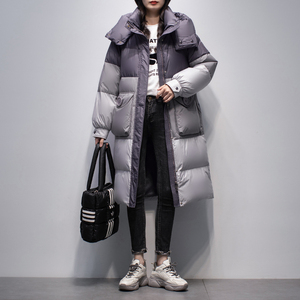 渐变色羽绒服女中长款2023冬装新款韩版连帽显瘦白鸭绒加厚外套潮