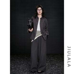 灰色亚麻长袖衬衫女薄款2025夏季新款Polo领百搭宽松显瘦防晒衬衣