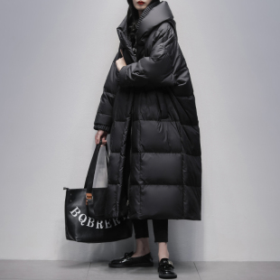 黑色过膝羽绒服女中长款 新款 韩版 白鸭绒连帽显瘦加厚外套 2025冬装