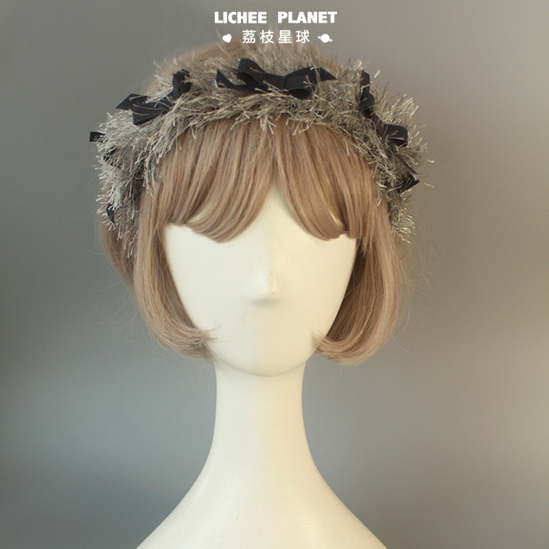 LICHEE PLANET/原创暗黑萝莉风绒绒压发高颅顶蝴蝶结发箍饰品