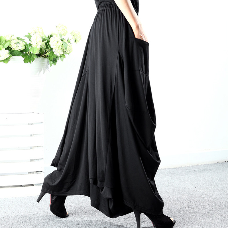 2021春夏阔腿裤女高腰坠感不规则裤子宽松裙裤甩裤休闲裤气质裤子