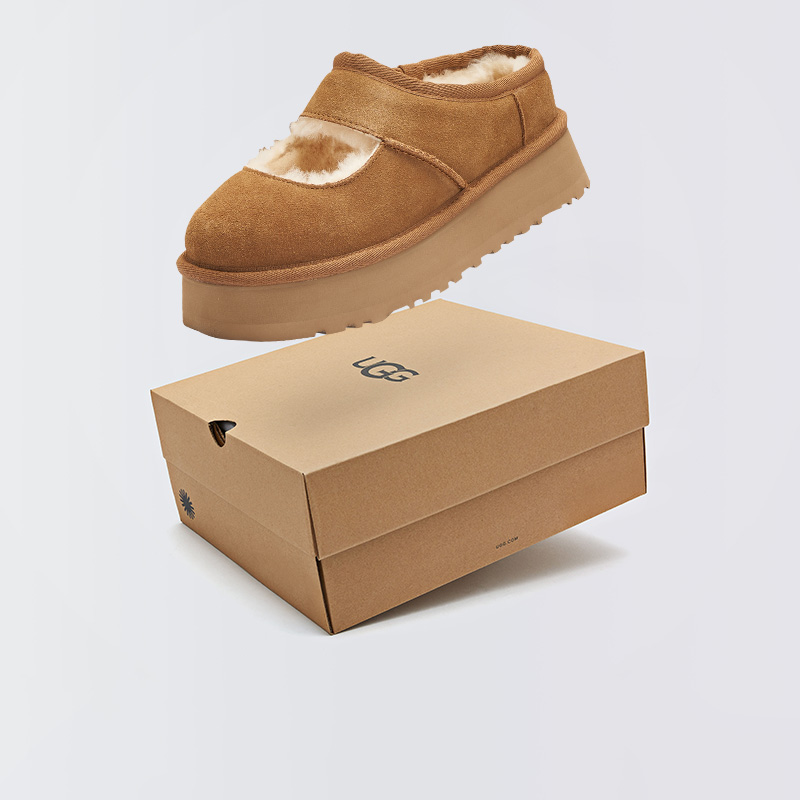 UGG Bea Mary Jane 女款玛丽珍厚底一脚蹬毛绒半拖鞋1167612-CHE