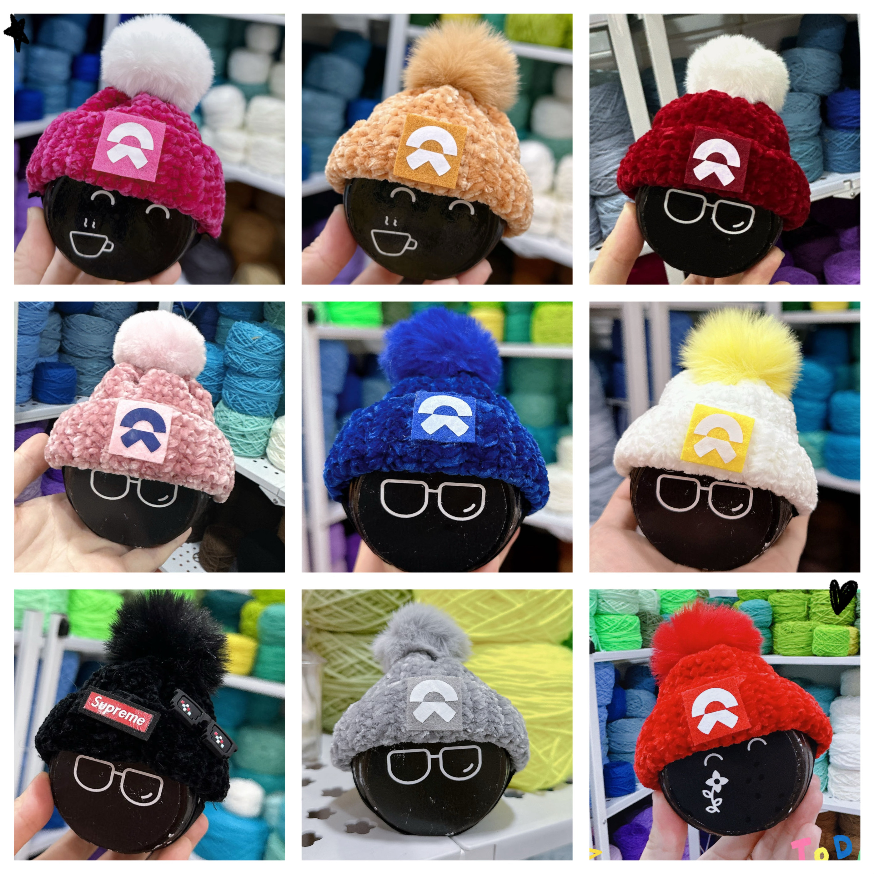 蔚来汽车nomi帽子可爱汽车用品手工毛绒创意车载雪尼尔装饰帽子