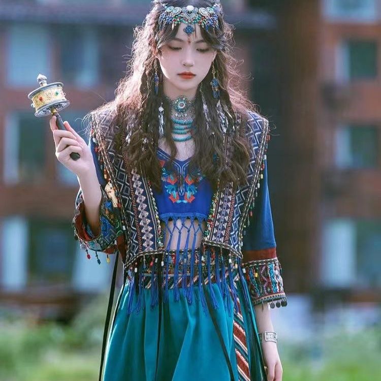 杨超越同款少数民族服饰连衣裙藏族服装超仙少女异域风汉苗族服装