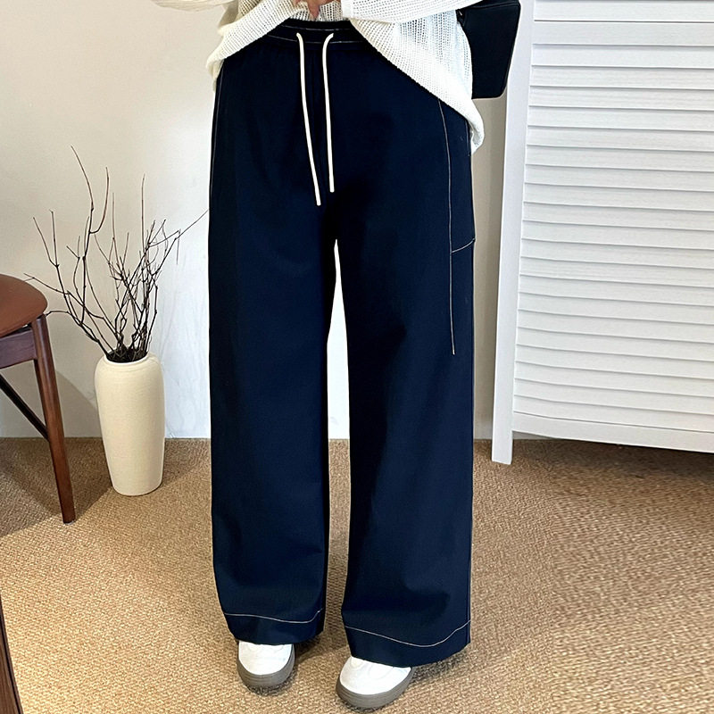 大码宽松高腰直筒裤松紧抽绳长裤2025秋胖mm休闲百搭阔腿裤NK1330