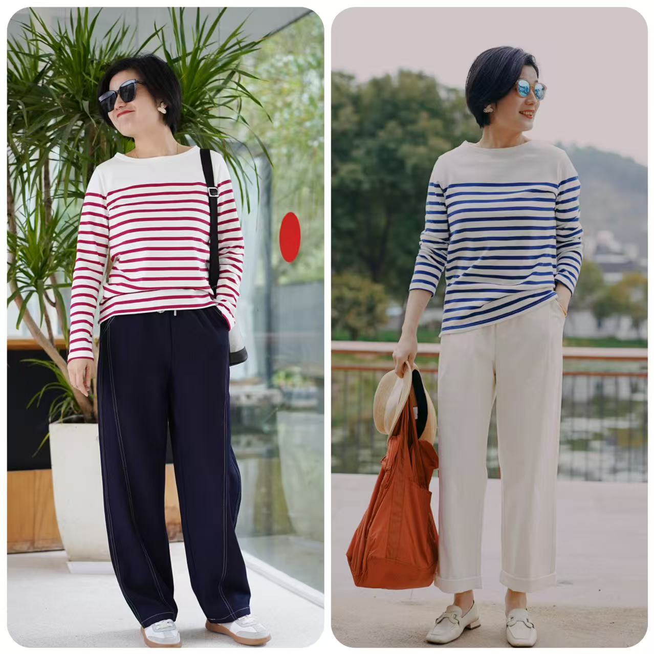 宽松舒适法式复古条纹纯棉长袖T