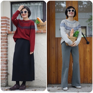 费尔岛风格 两色 100%绵羊毛治愈系宽松显瘦几何图案套头毛衣