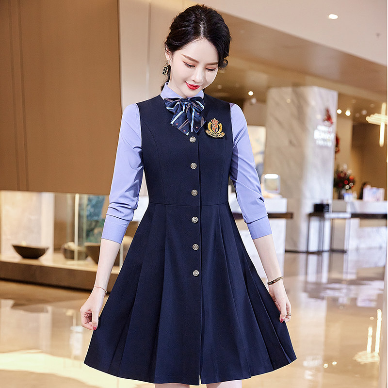 幼师工作服连衣裙女夏职业装背心学院风制服幼儿园老师百搭工装