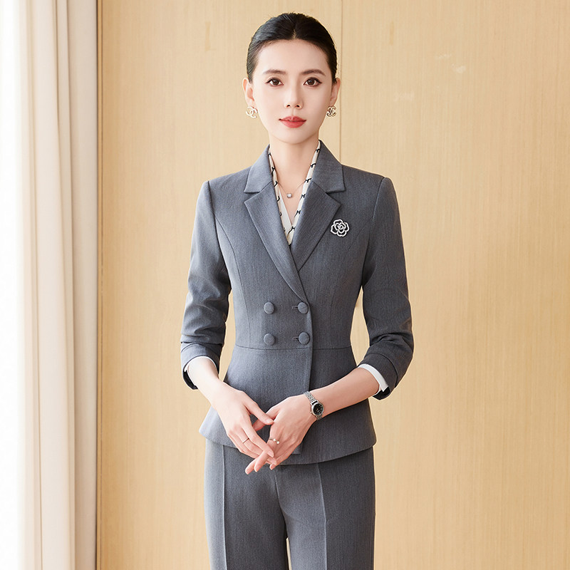 单件/套装职业装女春秋面试通勤收腰长袖西服销售前台酒店工作服