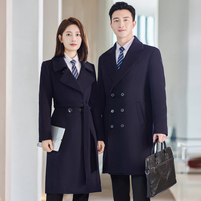 男女秋冬职业工装酒店房产物业中长款OL制服通勤羊毛呢子大衣外套