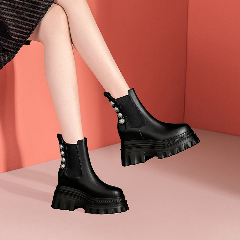 厚底绒里金属短靴秋季新款