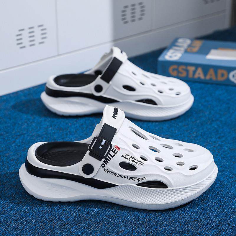 凉鞋男夏季外穿防滑耐磨大码洞洞鞋男生海边沙滩休闲运动包头拖鞋