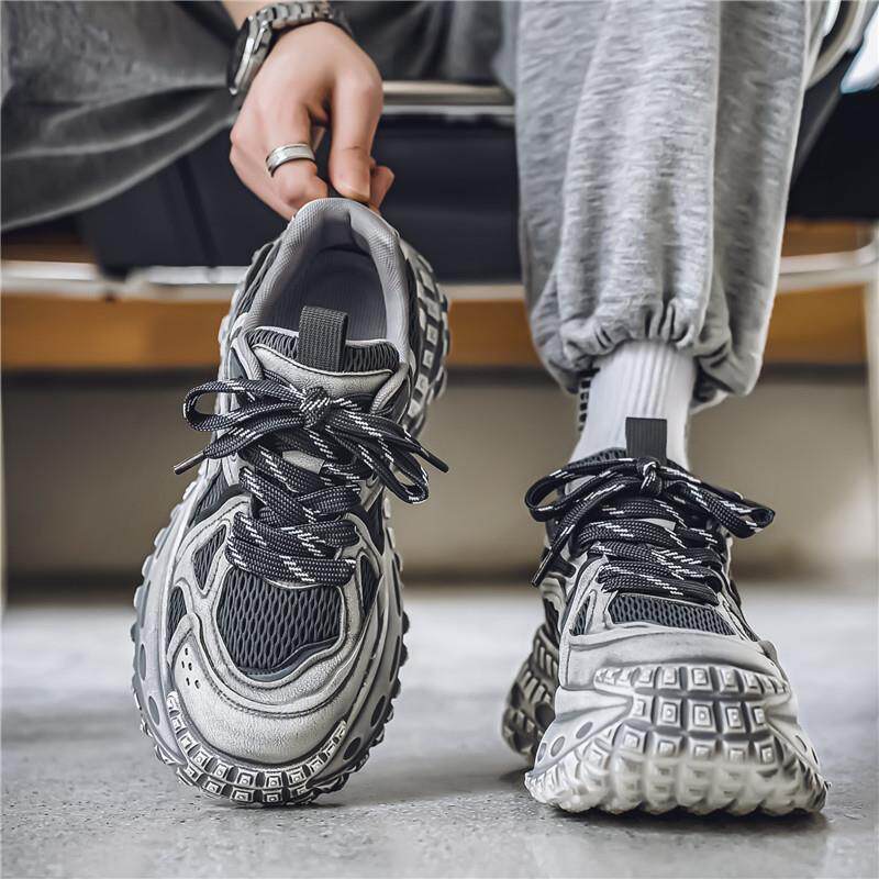 网红潮牌男鞋2025新款防滑夏季网面做旧运动鞋男款休闲跑步老爹鞋