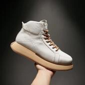 潮流纯白色休闲皮靴运动厚底高帮工装 2025新款 靴 秋冬季 马丁靴男鞋