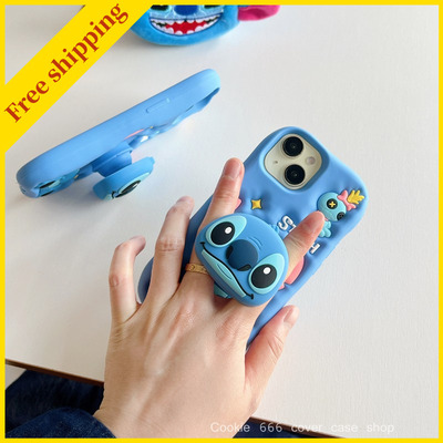 New cute Stitch phone support cover disney iPhone 14/15 plus case 13 16 Pro Max blue soft casing