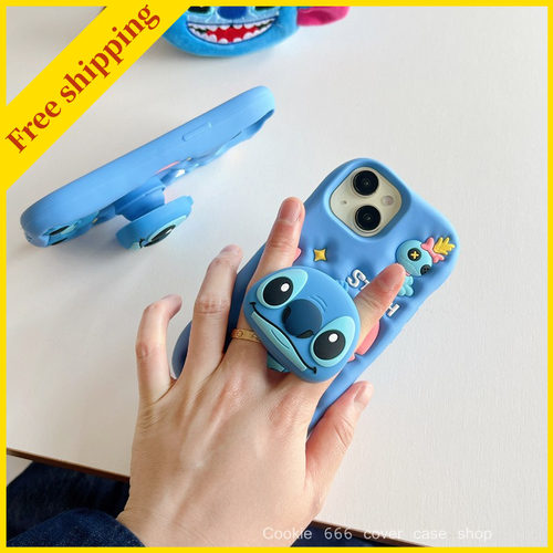 New cute Stitch phone support cover disney iPhone 14/15 plus case 13 16 Pro Max blue soft casing