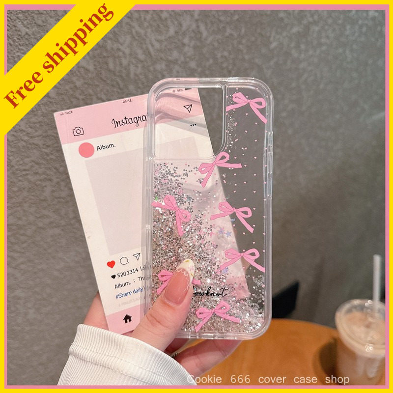 Korea girl Liquid phone case for iPhone 12 13 14 15 16 Pro Max cover sweet pink transparent casing