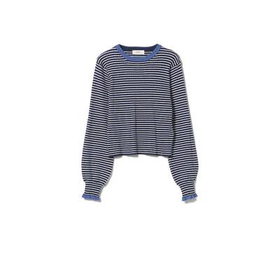 代购BEAMS女士毛衣保暖弹力条纹亮丝日常通勤针织爆款简约