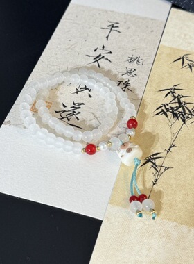 夏天清透KT猫红珠双圈手串国风卡通高颜值闺蜜手链小众ins风手饰