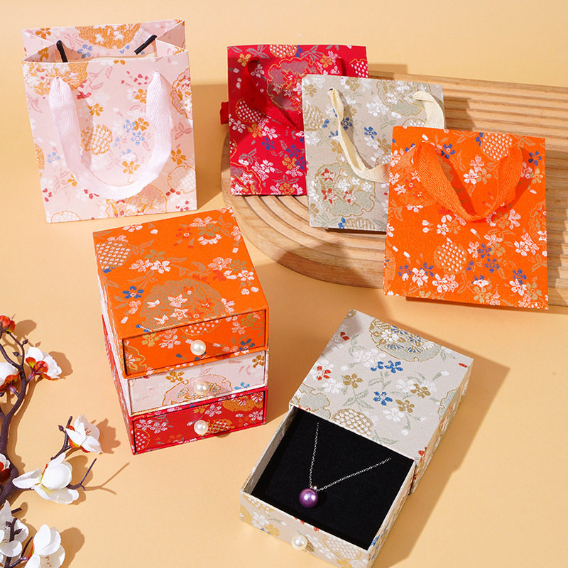 新中式抽拉首饰盒纸质国风首饰盒手串手镯饰品包装礼盒袋子套装