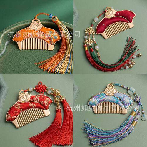 宋锦爆款雀绕花枝复古国风梳子diy花瓶合金双面带盖底托饰品配件