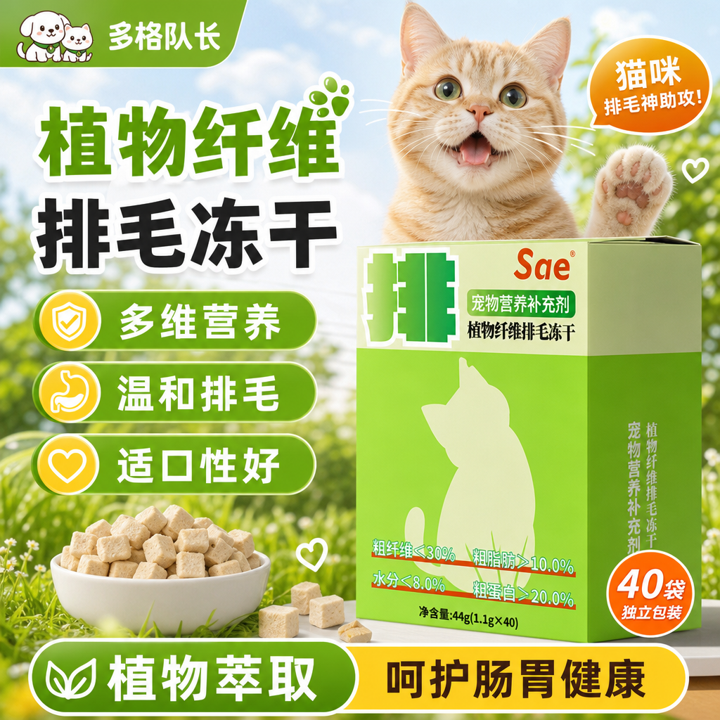 Sae云杉排毛冻干猫咪排毛球用宠物零食鲜肉冻干植物纤维排毛猫用