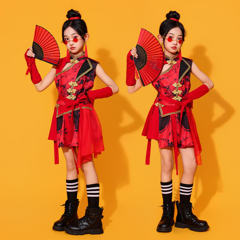 六一幼儿园国潮模特走秀演出服女童中国风爵士舞表演服儿童舞蹈服
