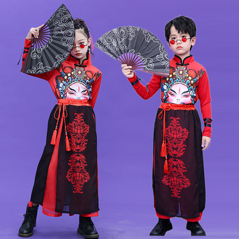 六一儿童演出服中国风女童街舞国潮套装爵士舞新款戏剧脸谱表演服