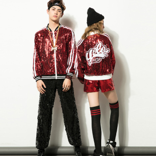 舞台装街舞表演服装哈hiphop男装爵士舞蹈演出服亮片嘻哈外套