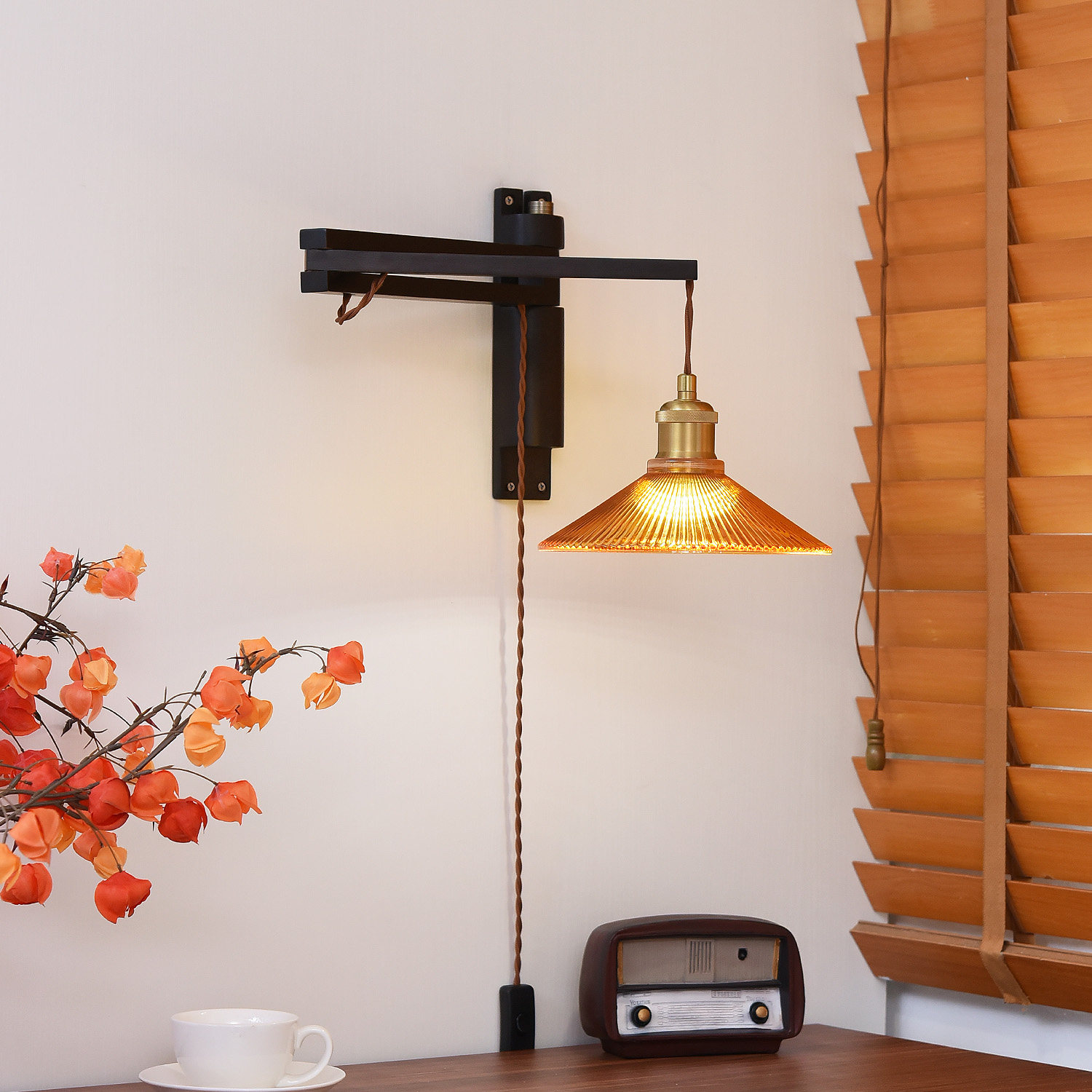 法式中古风壁灯主卧室床头灯复古客厅餐厅厨房过道摇臂免布线墙灯